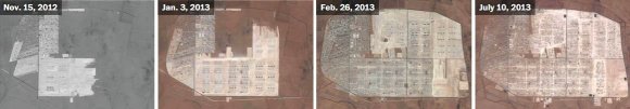 Государственный департамент США, Гуманитарная Информационная группа, NexTView Лицензия (DigitalGlobe) файлы. / Al-Zaatari лагерь беженцев на севере Иордании